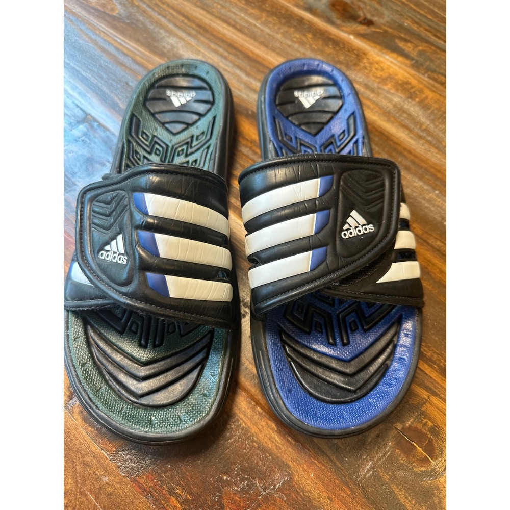 Adidas Calissage Mens Slides Black White Blue Green Size 12 Flip Flop Sandal